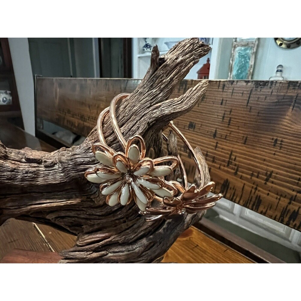 Rose Gold Metal Cuff Bracelet , Flower Details